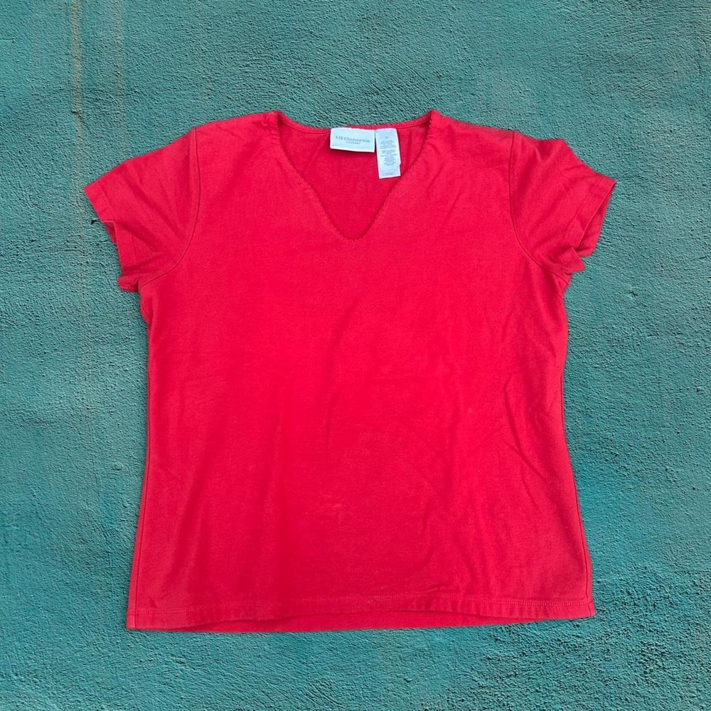Liz Claiborne Double Lined Scallop V Neck Top